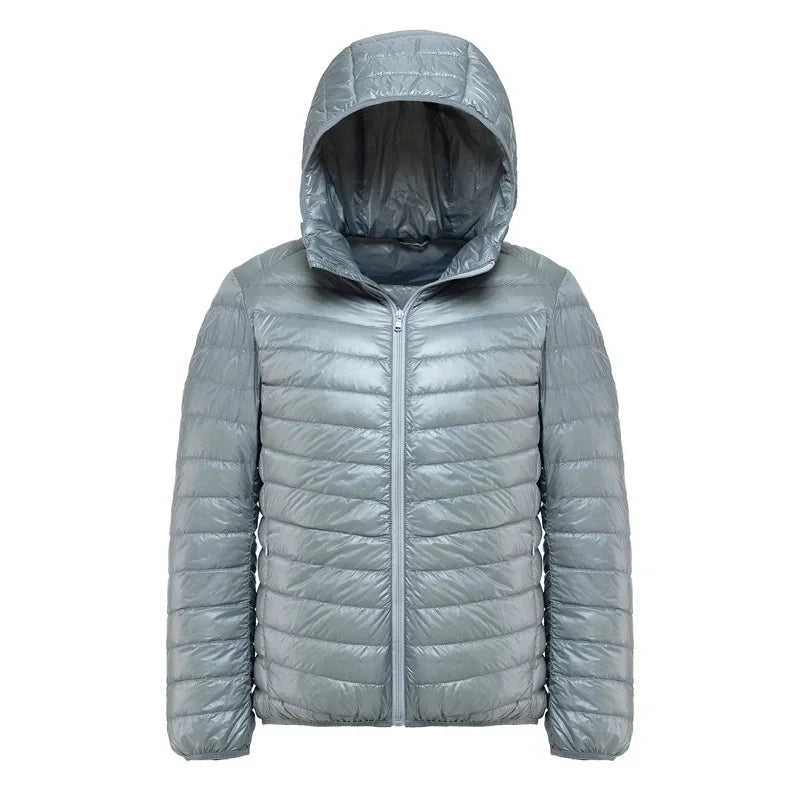 Plus Size Schinteon Men White Duck Down Jacket Ultra Light Thin Casual Coat Outerwear with Hood New Arrival Winter Autumn