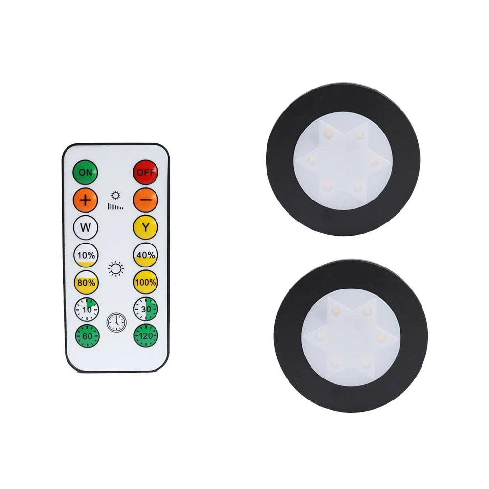 Round LED Cabinet Closet Light CCT Under Furniture Dimmable Lamps Battery Powered Night Bedroom Wardrobe Lighting Remote Control