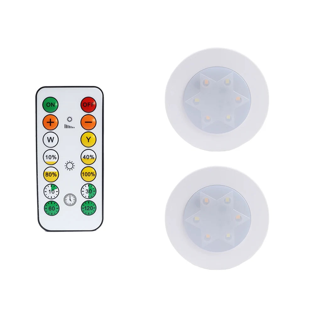 Round LED Cabinet Closet Light CCT Under Furniture Dimmable Lamps Battery Powered Night Bedroom Wardrobe Lighting Remote Control