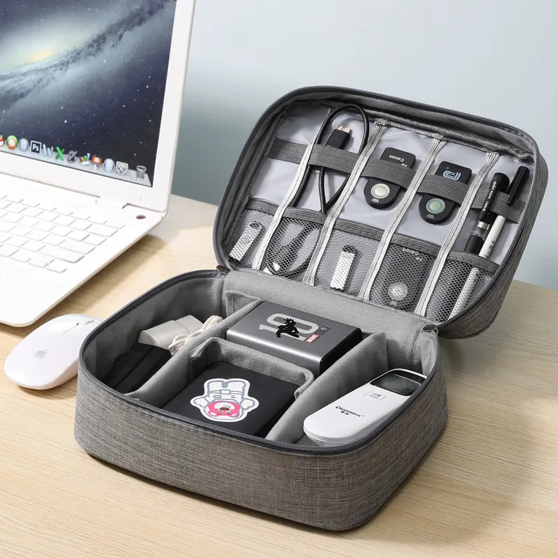 Travel Electronic Storage Bag - Multi-Layer Organizer for Cables Chargers Earphones Hard Disk