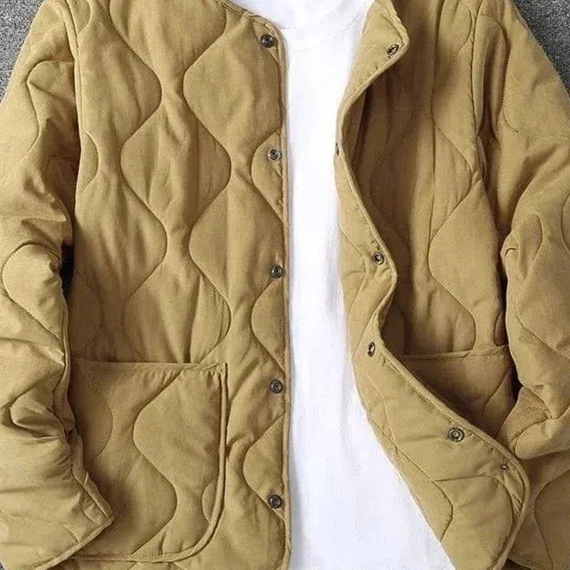 Autumn Winter O-neck Quilted Jacket Men's Versatile Green Retro Thickened Coat Men Techwear Button Up Oversize Jacket