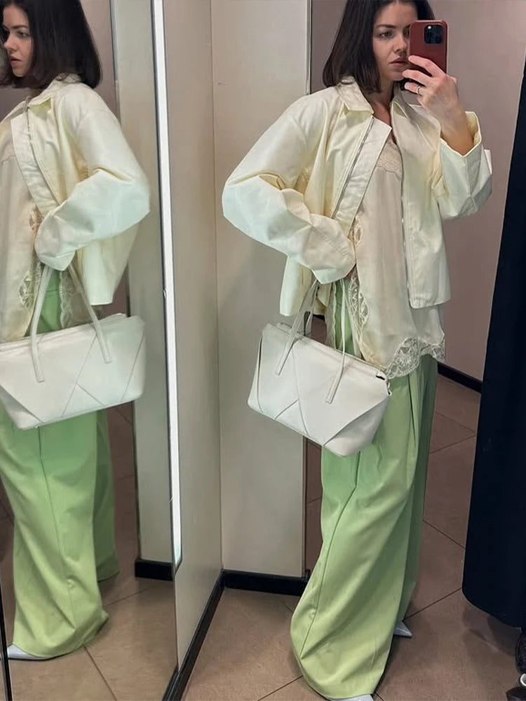 Spring Casual Women's Jackets Lapel Full Sleeves Zippers Loose Female Coat 2025 Street Fashion All-match Minimalism Lady Outwear