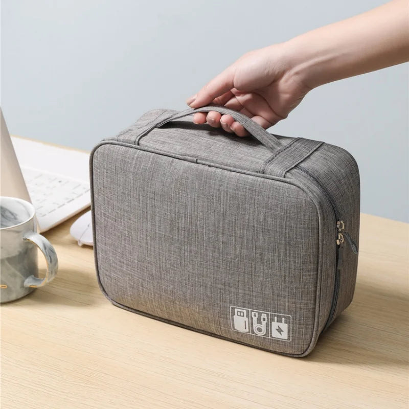 Travel Electronic Storage Bag - Multi-Layer Organizer for Cables Chargers Earphones Hard Disk