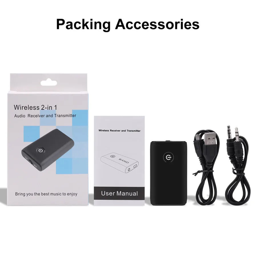 Wireless Bluetooth 5.0 Transmitter Receiver - Rechargeable 3.5mm AUX HiFi Audio Adapter TV PC Car