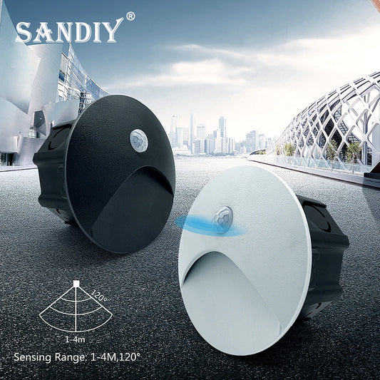 SANDIY Outdoor Lighting LED Sensor Embedded Wall Lamps Waterproof Outside Night Light Footlight+60mm Box for Stair&Step Garden