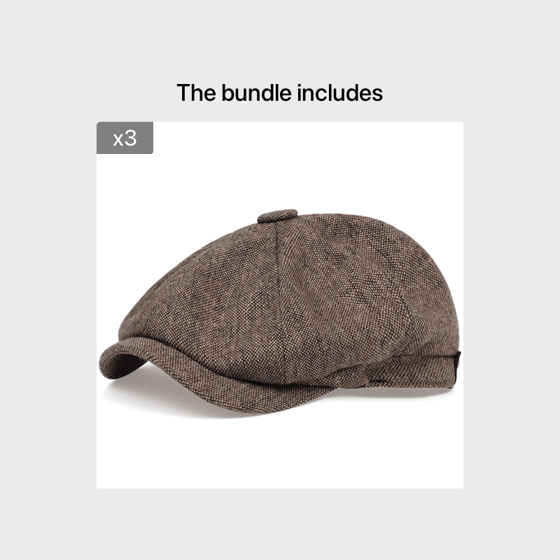 Men&Apos;S Retro Herringbone Flat Cap - Black Casual Beret with Vintage Style, Knitted Polyester, Perfect for Valentine&Apos;S Day, Everyday Headwear | Vintage Flat Cap | Knitted Texture