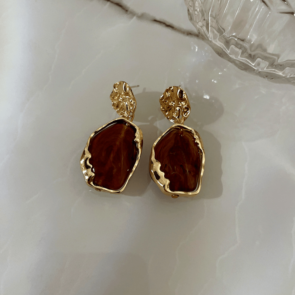 A pair of resin geometry earrings Fashion earrings Vintage irregular pendants temperament studs