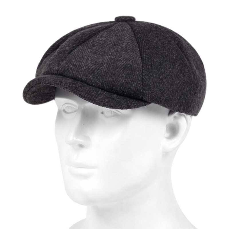 Men&Apos;S Retro Herringbone Flat Cap - Black Casual Beret with Vintage Style, Knitted Polyester, Perfect for Valentine&Apos;S Day, Everyday Headwear | Vintage Flat Cap | Knitted Texture