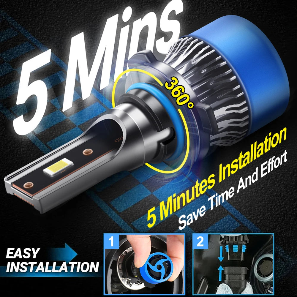 LED Headlight Bulbs H7 H4 H11 H8 H9 - 6000K Bright White Car Headlamp 12V (2pcs)