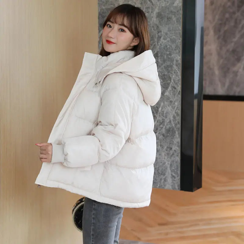 2024 Winter Women Jacket Yellow - Short Hooded Cotton Padded Waterproof Parka Coat