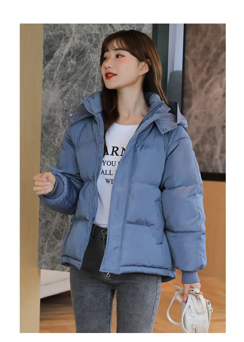 2024 Winter Women Jacket Yellow - Short Hooded Cotton Padded Waterproof Parka Coat