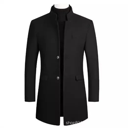Medium-Length Woolen Overcoat Stand Collar Business English Gentleman's Jacket Trendy Italian Style Casual Scene Regular Type