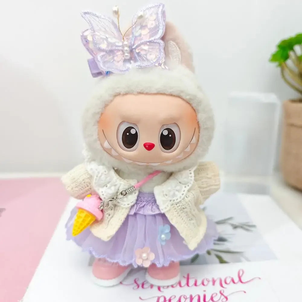 Labubu Doll Dress Purple Butterfly Fairy Skirt Cardigan 17cm Plush Doll Dress Replacement For Labubu v1/v2 Idol Doll