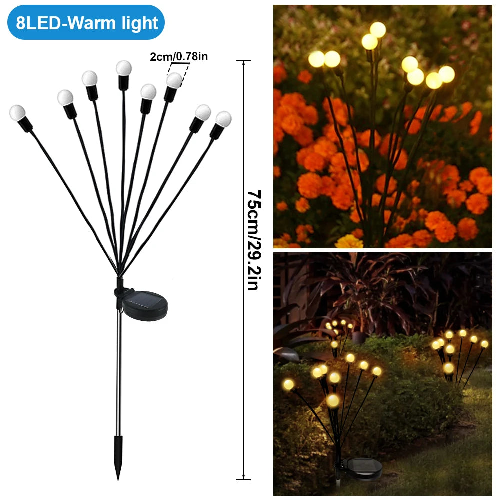 Firefly Garden Solar Lights 8LED 10LED 40LED Outdoor Waterproof RGB Warm White Swaying Decorative Lamps for Yard Patio Landscape