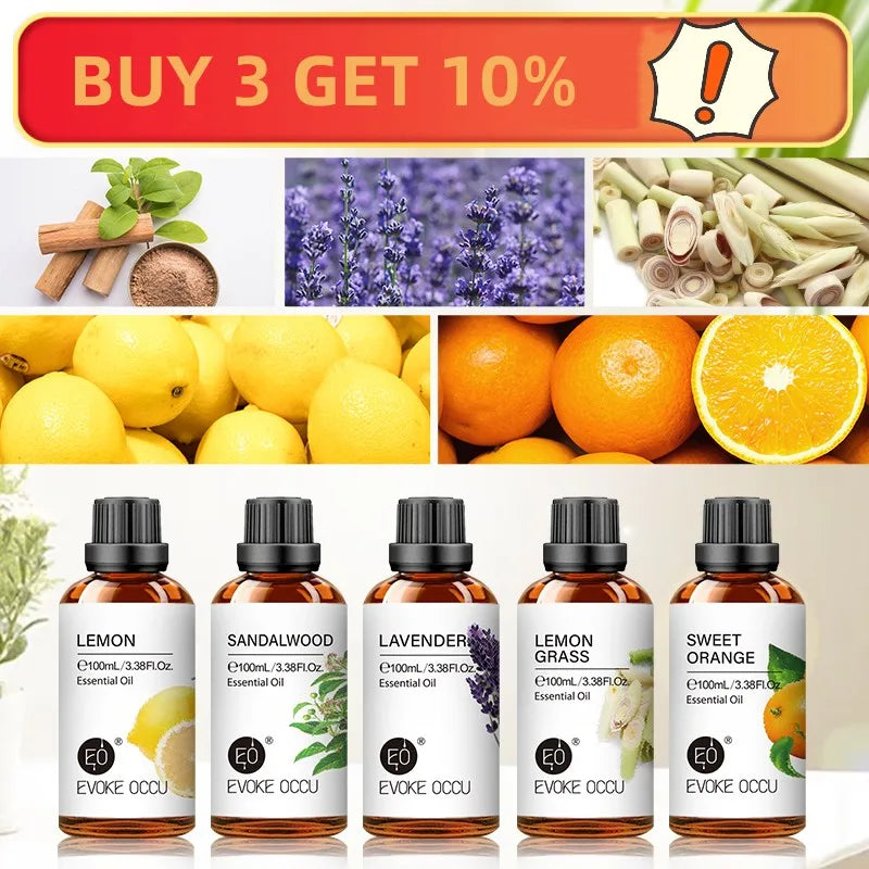 EVOKE OCCU 100ML Essential Oils - Lavender Vanilla Eucalyptus Jasmine Rose Mint for Diffuser Humidifier Candle