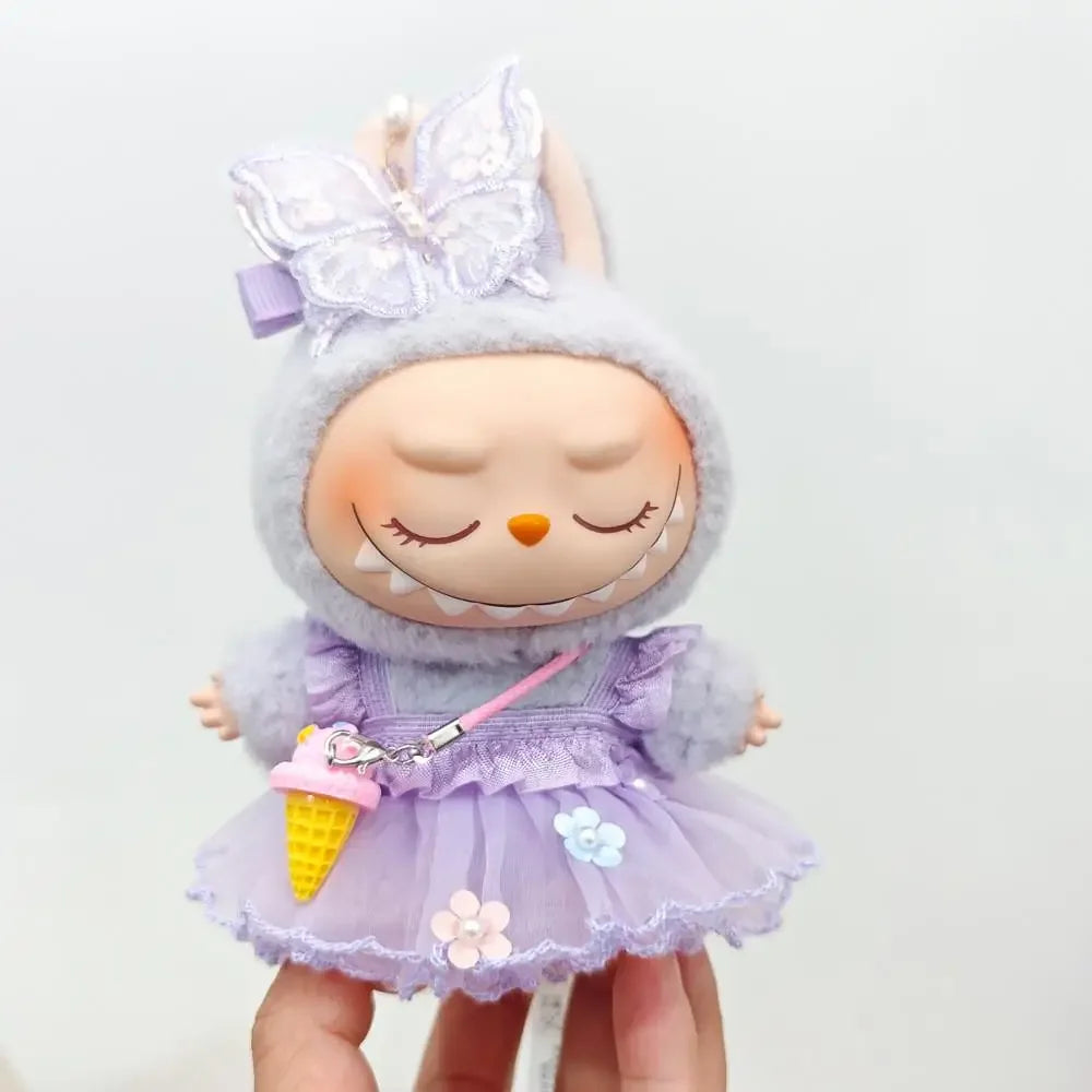 Labubu Doll Dress Purple Butterfly Fairy Skirt Cardigan 17cm Plush Doll Dress Replacement For Labubu v1/v2 Idol Doll