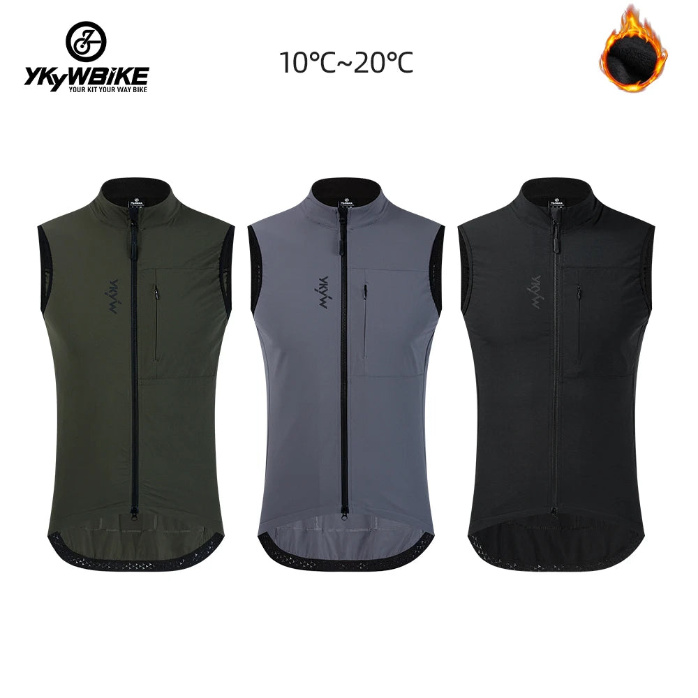 YKYW Waterproof Thermal Vest Men Women Winter Sleeveless Waistcoat Black Gray Olive Cycling Vest Bike Clothing Bicycle Mtb Coat