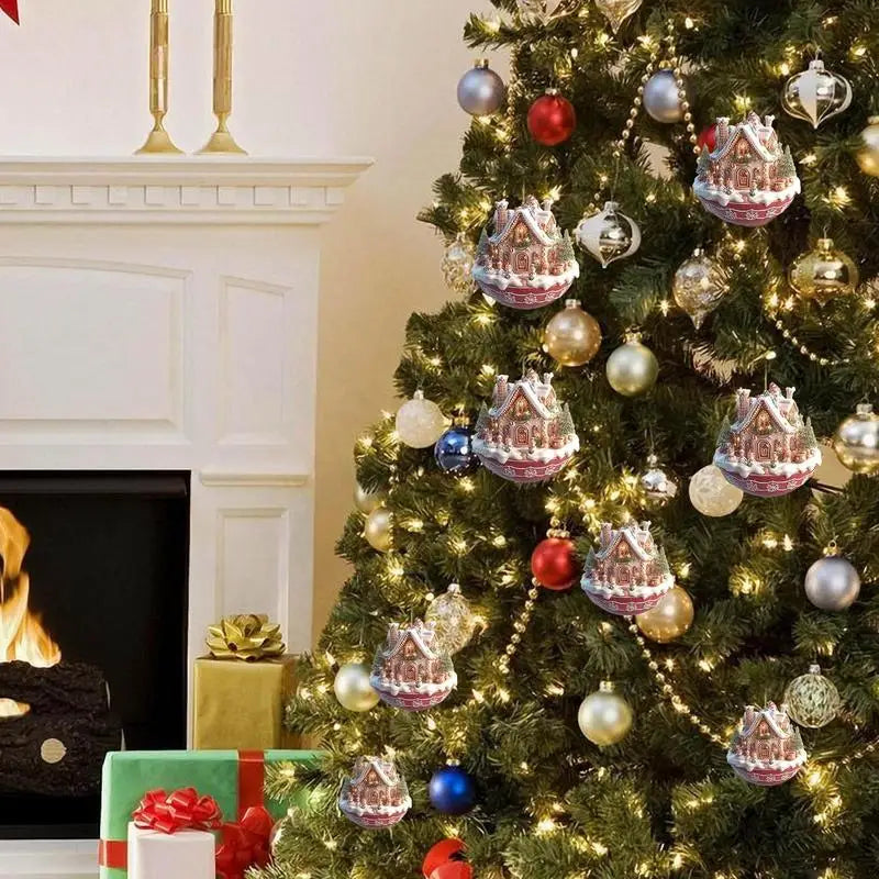 Christmas Snow House Pendant - Acrylic 2D Tree Ornament Keychain Holiday Decoration