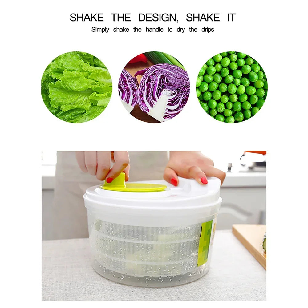 Salad Spinner Vegetable Dryer - Manual Lettuce Fruit Drainage Basket Dehydrator Kitchen Tool