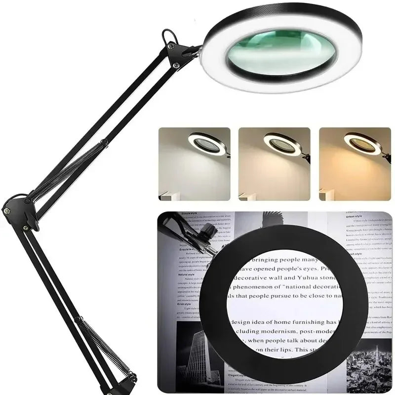 72LED Illuminated Magnifier 8X/10X - USB 3 Color LED Magnifying Glass Desk Lamp for Soldering Repair