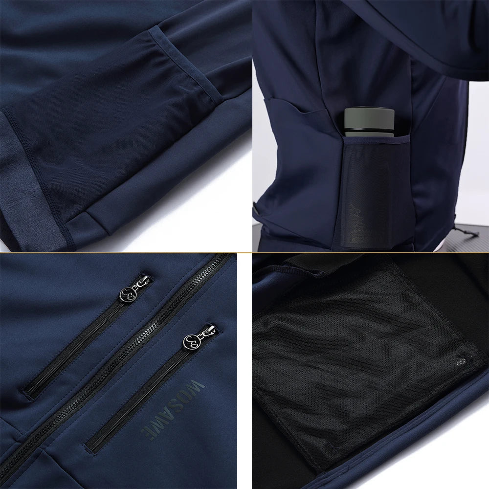WOSAWE Men Cycling Jacket Autumn Winter Coats Thermal Fleece Windproof Bicycle Clothing Motorcycle Jackets with 2 way YKK Zipper