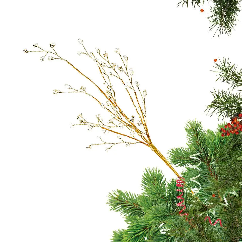 Christmas Tree Glitter Stems - Golden Berry Stem Ornaments for Wreath Crafts Holiday Decor