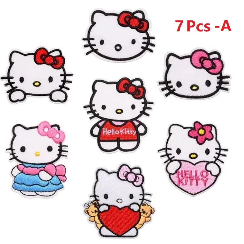 7/15Pcs Hello Kitty Cartoon KT Cat Series For Child Clothes Iron on Embroidered Patches Sew DIY Coat Jeans Applique Sticker