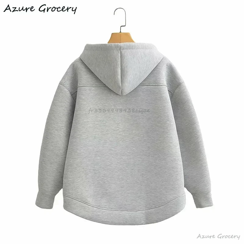 Women's Winter Vintage Zipper Hoodies Sweatshirts Fashion Long Sleeve Streetwear Parkas Female Outerwear Korean Popular Clothes