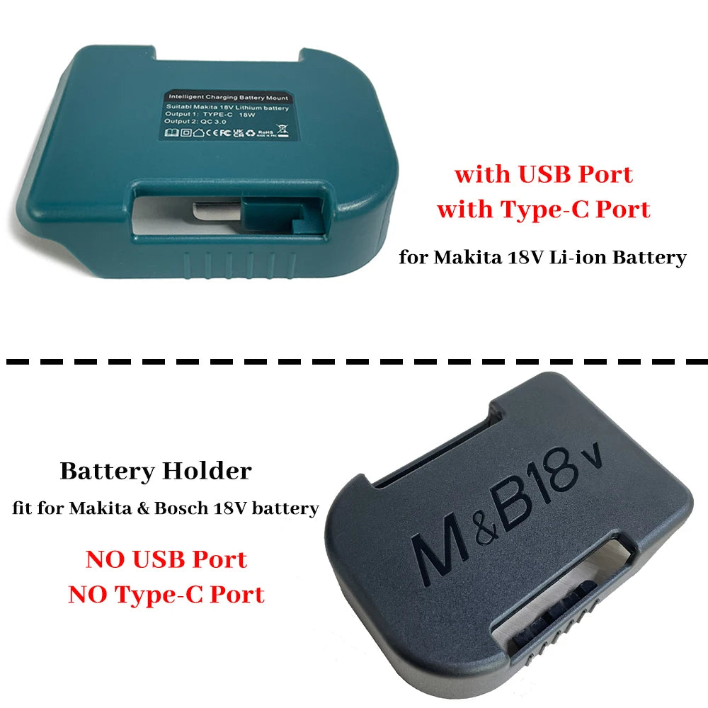 Makita Battery Holder 18V/40V - USB Type-C Adapter Charger for BL1840 BL1850 BL1860 Fast Charging