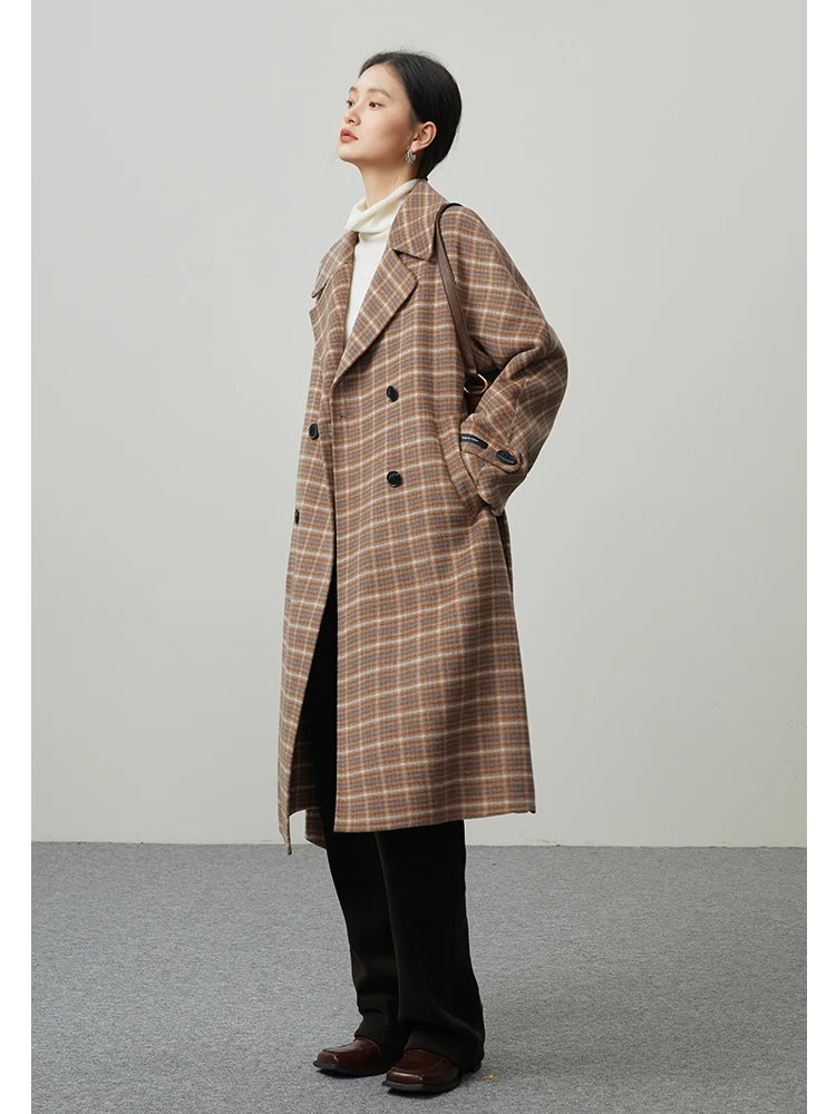 ZIQIAO British Style Plaid Wool Suit Jacket Women Winter Niche Sense Office Lady Commuter Double-sided Woolen Coat Length Option