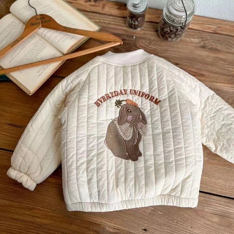 Autumn and winter Korean version cartoon embroidered baseball jacket for boys and girls, thick coat, warm and versatile outfit