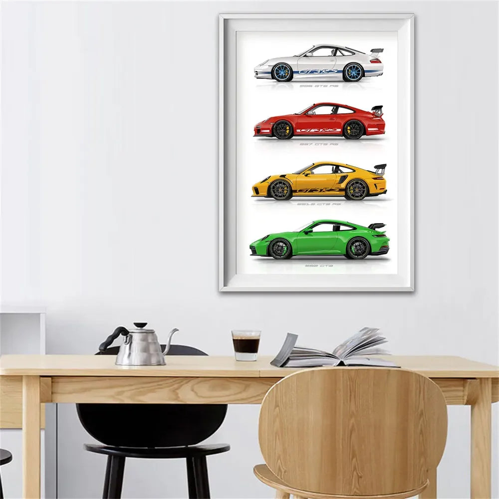 911 GT3 RS Car Generation Supercar Poster Canvsa Print Painting Home Decor Wall Art Decoration Gift For Car Lover Frameless