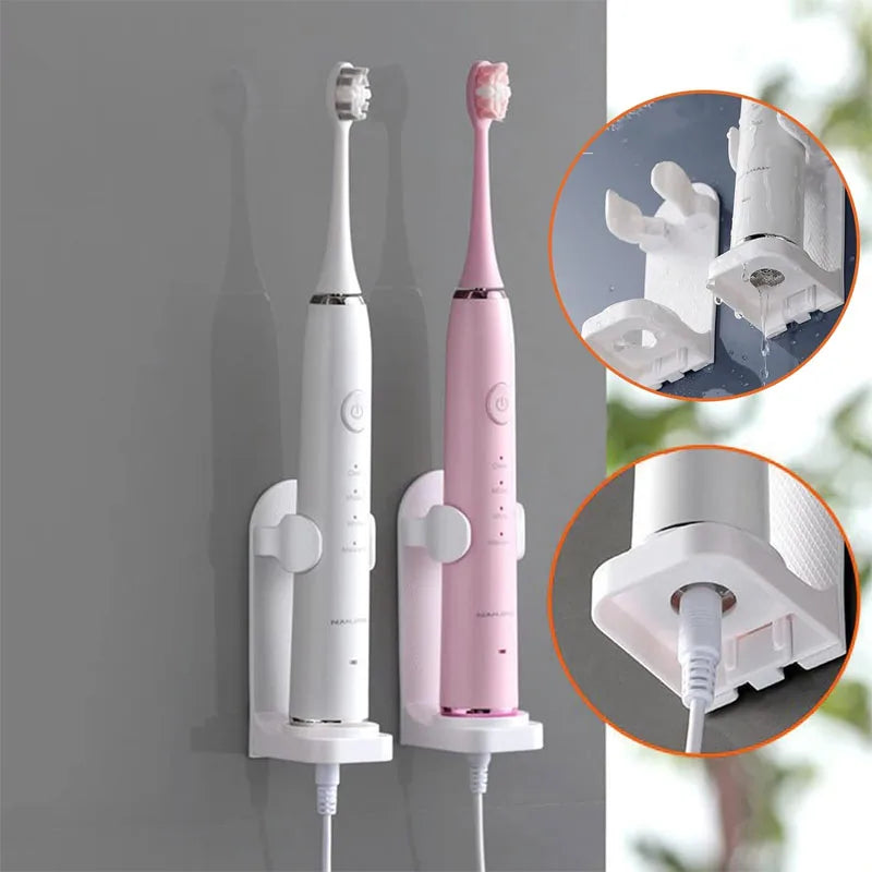 Electronic Toothbrush Holder Wall Mounted - Adhesive Space Saving Organizer Keep Dry