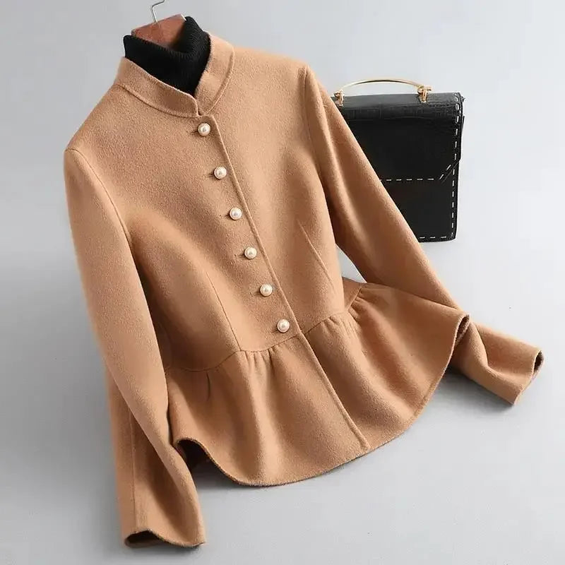 Ladies Jackets Slim Fit New In Half Short Medium High Quality Women's Wool & Blends Coat Long Sleeve Hot Luxury Single Elegant
