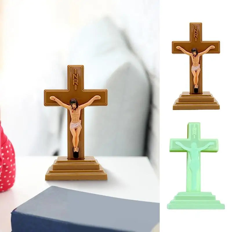 Luminous Church Crucifix Figurine - Glow in Dark Jesus Christ Stand Cross Wall Decoration
