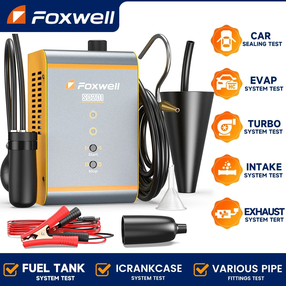 FOXWELL SD201 12V Automotive Smoke Machine Built-in Air Pump EVAP Vacuum Exhaust Pipe Diagnostic Tester Smoke Leak Detector
