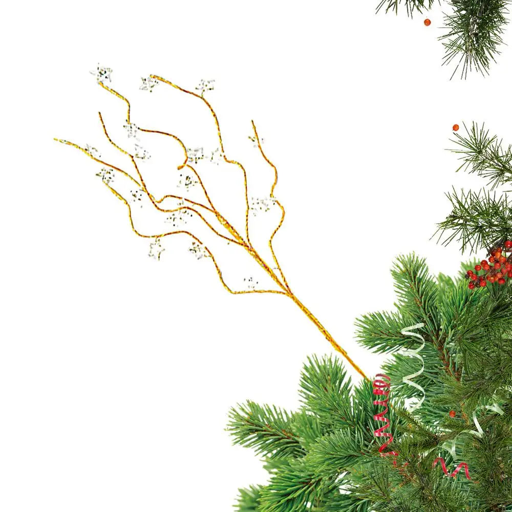 Christmas Tree Glitter Stems - Golden Berry Stem Ornaments for Wreath Crafts Holiday Decor