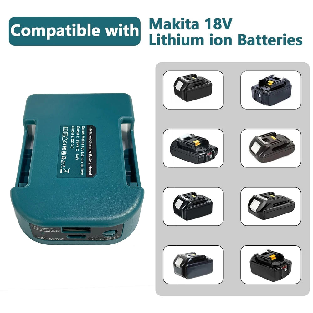 Makita Battery Holder 18V/40V - USB Type-C Adapter Charger for BL1840 BL1850 BL1860 Fast Charging