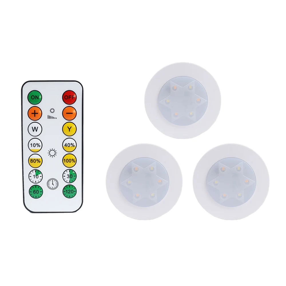 Round LED Cabinet Closet Light CCT Under Furniture Dimmable Lamps Battery Powered Night Bedroom Wardrobe Lighting Remote Control