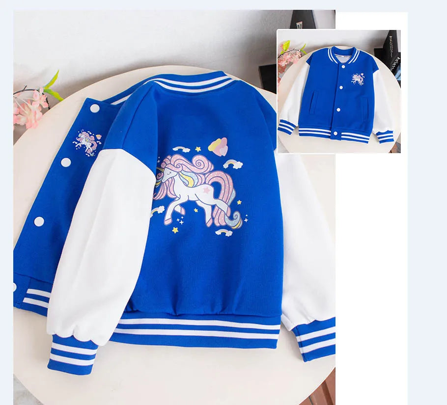 2023 Girls Cartoon Unicorn Jackets For 3-12 Years Teens Clothes For Teenage Girls Sports Outerwear Coat Spring Baseball Jacket