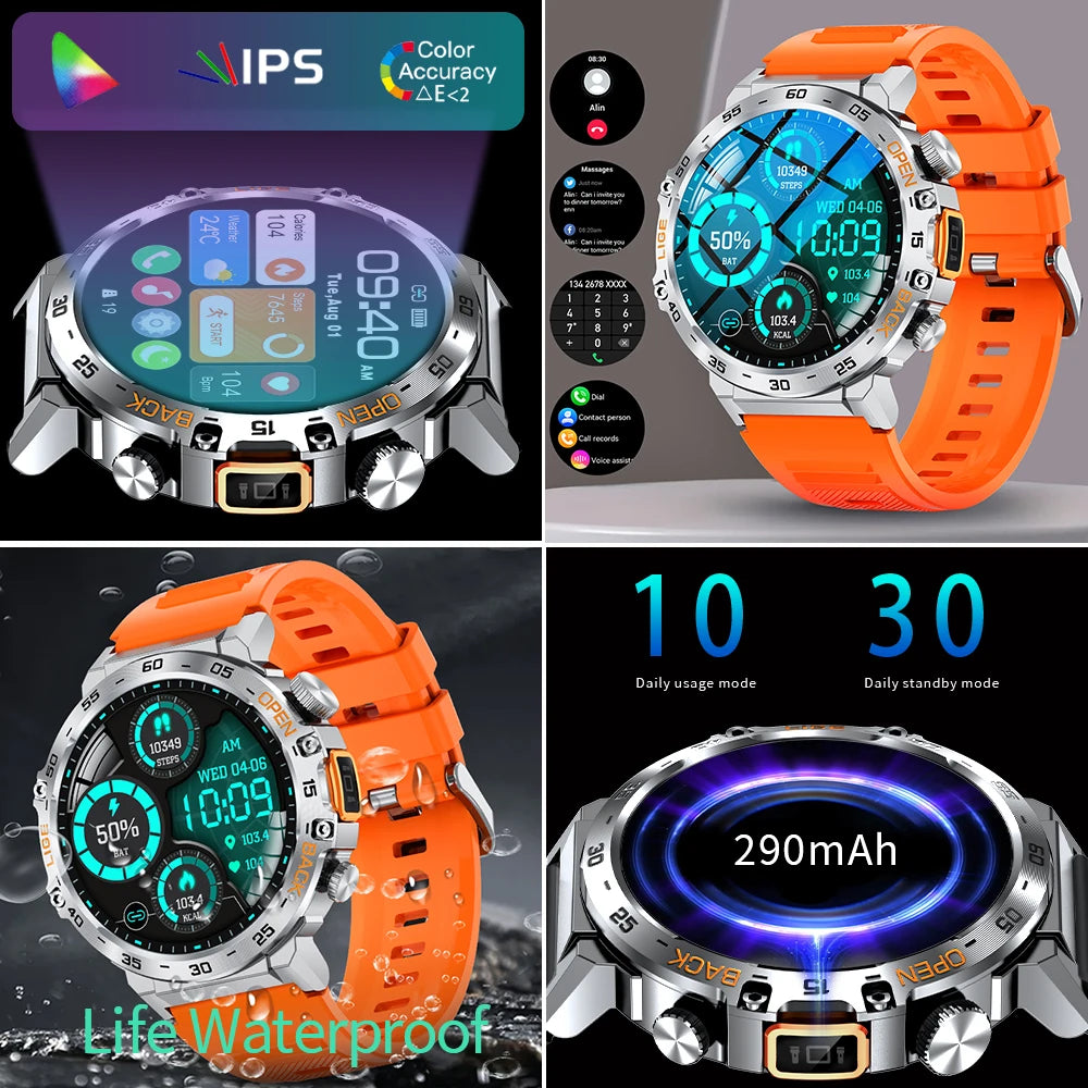 LIGE 2025 Smart Watch Men 360*360 AMOLED HD Screen Waterproof Sport Fitness Watches Flashlight New Men Smartwatch For Andrio IOS