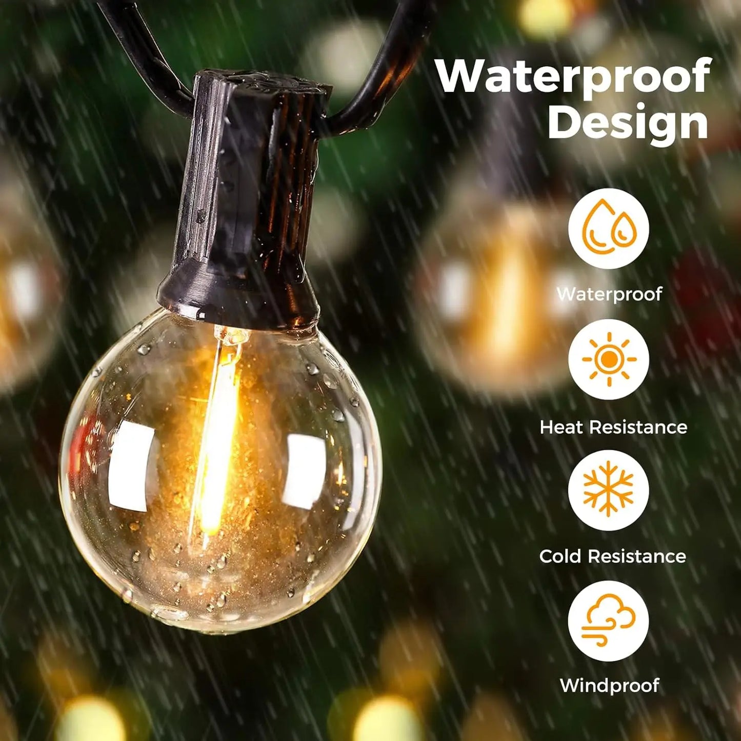 30M G40 LED Globe String Lights Outdoor, IP65 Plastic Bulbs, Balcony Garland Fairy Lamps for Wedding Christmas Party Decoration