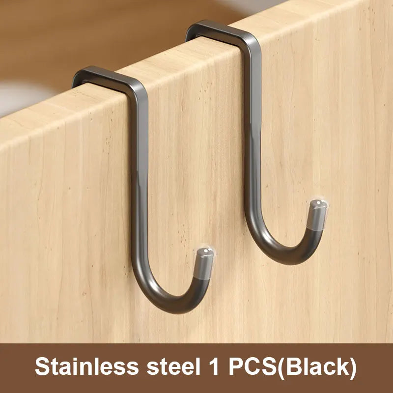 201 Stainless Steel Hook Free Punching Double S-Shape Hook Kitchen Bathroom Cabinet Door Back Type Coat Towel Storage Hanger