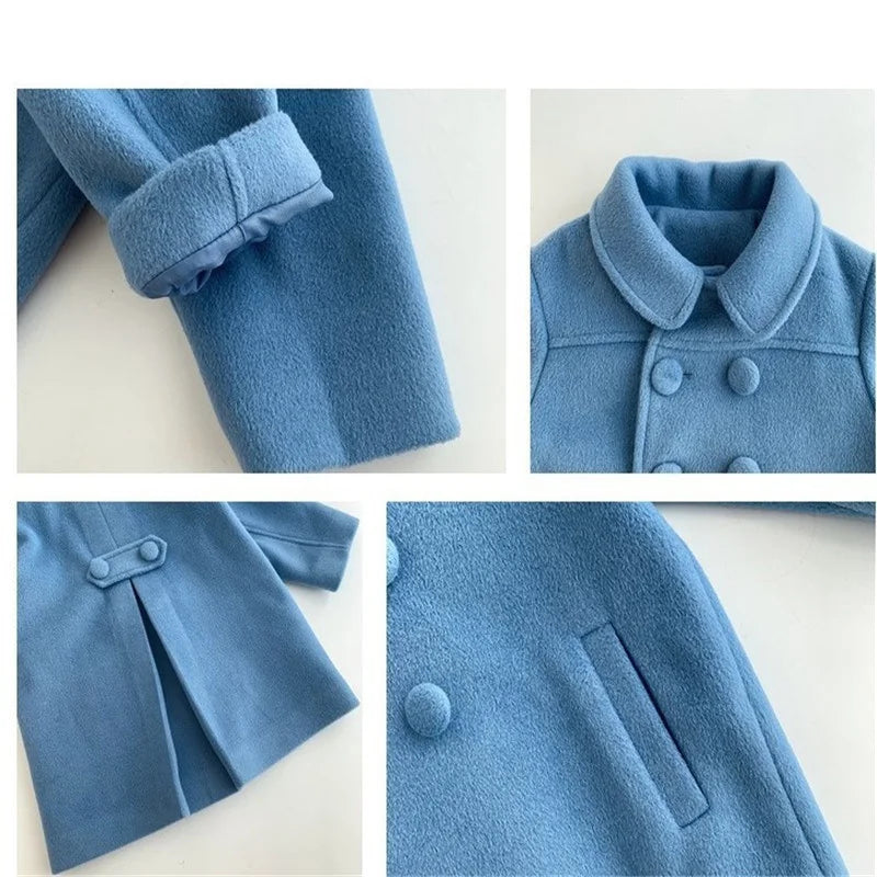 Children's Long Woolen Coat Autumn Winter Kids Warm Outerwear Girls' Double-Breasted Jackets Baby Cotton Clothing 2-8 Year