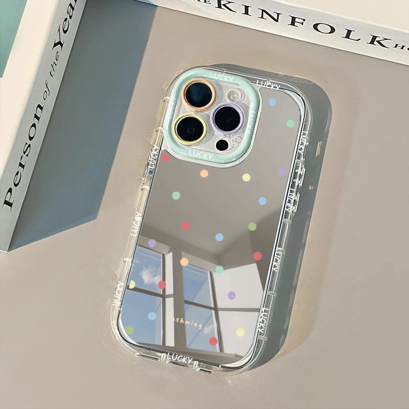 Color Wave Point Pattern Mirror Phone Case For iPhone 16 15 14 13 12 11 Pro Max XR XS MAX 7 8 PLUS Case Y2K Mirror Back Cover