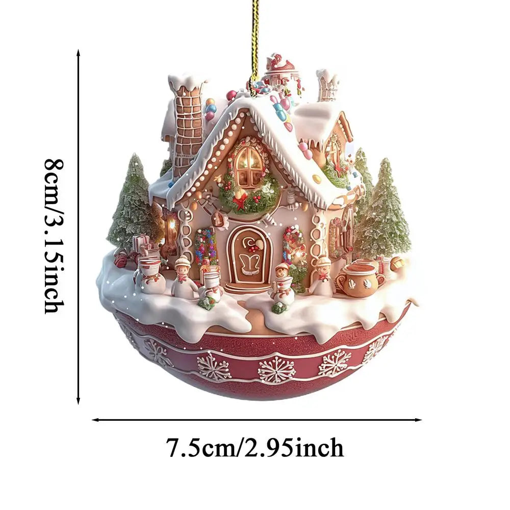 Christmas Snow House Pendant - Acrylic 2D Tree Ornament Keychain Holiday Decoration
