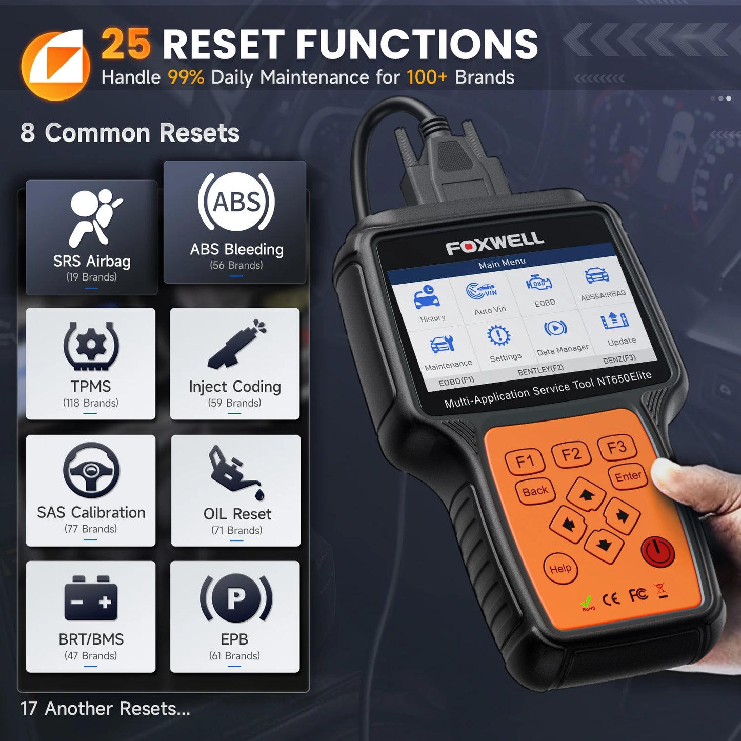FOXWELL NT650 Elite OBD2 Automotive Tools ABS SRS Code Reader BMS EPB DPF 25+ Reset OBD 2 Automotive Scanner Diagnostic tools