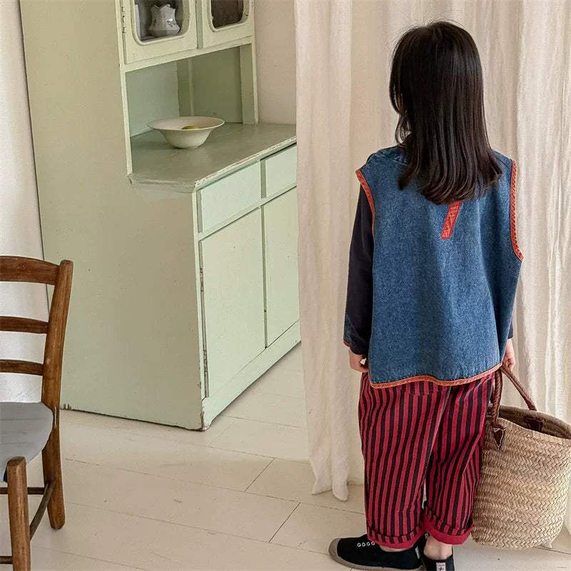 Children's Vest for Boys Girls 2025 Spring Autumn New Baby Denim Vest Letter Print Girls Kids V-Neck Waistcoat Coat