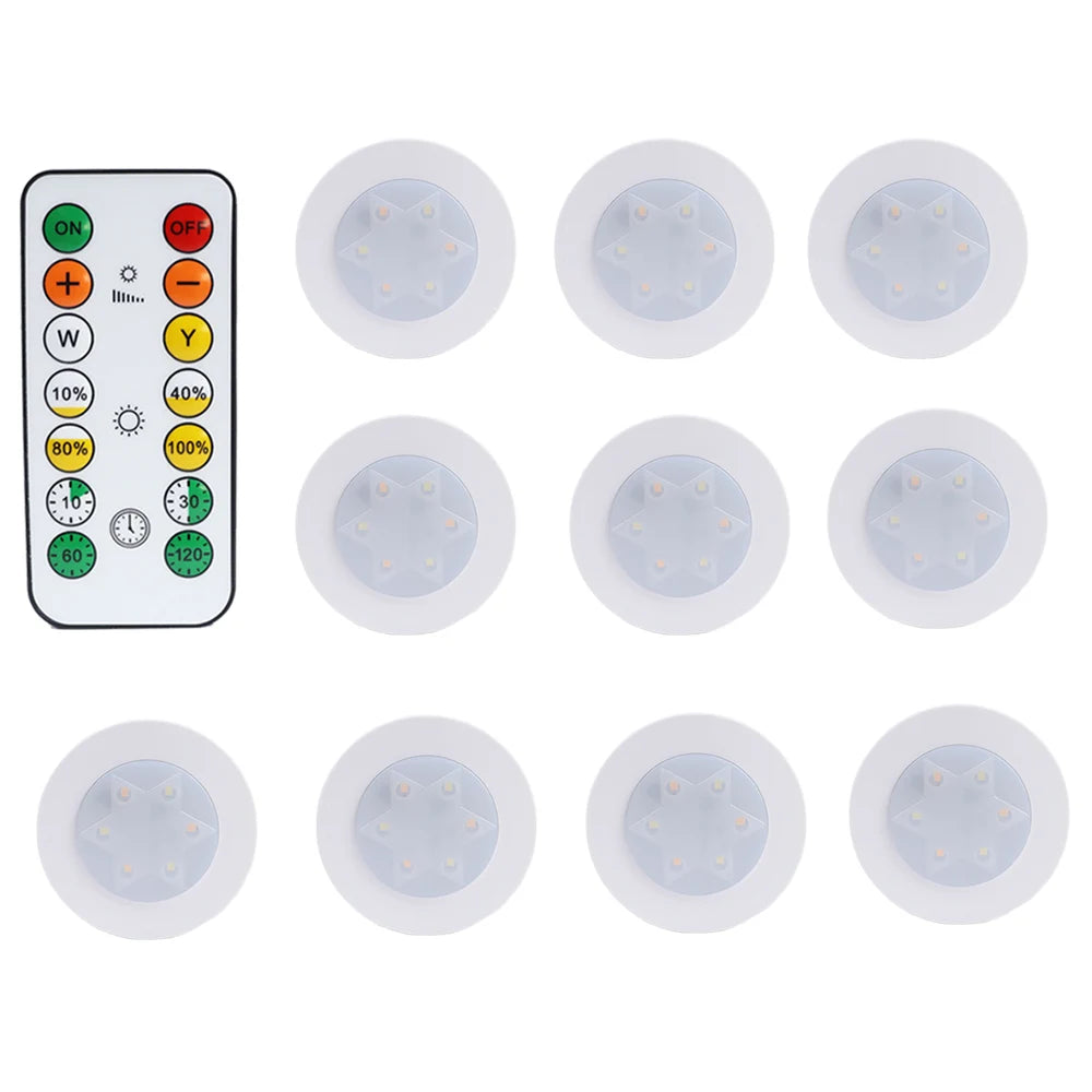 Round LED Cabinet Closet Light CCT Under Furniture Dimmable Lamps Battery Powered Night Bedroom Wardrobe Lighting Remote Control