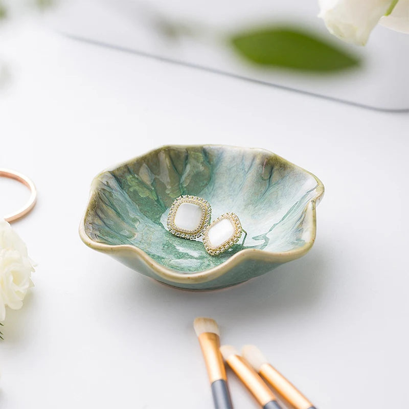 Lotus Jewelry Tray Ring Ceramic Dish - Mini Key Bowl Cute Trinket Holder for Woman Home Decor
